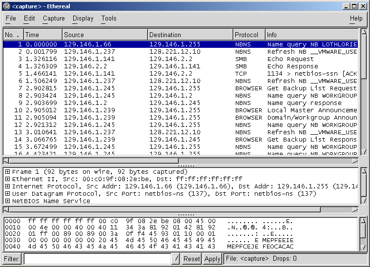 Main ethereal data window.